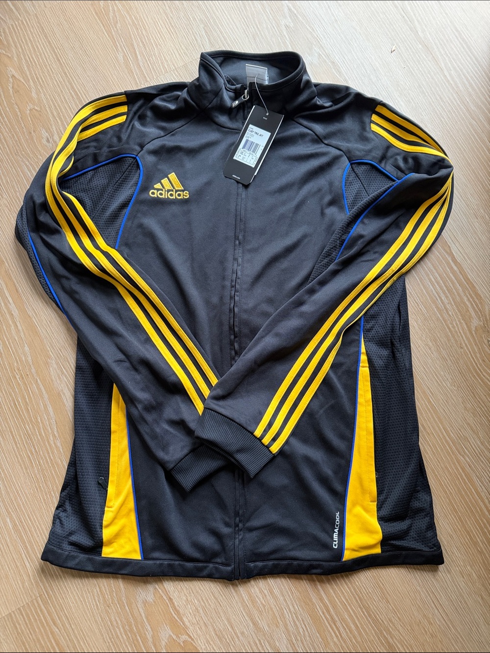 New custom made adidas Originals Black Jacket with Yellow Stripe Accents